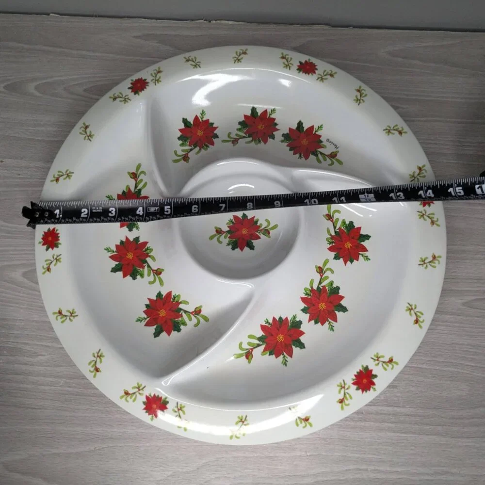Christmas Poinsettia Melamine 4 Compartment Round Tray 15